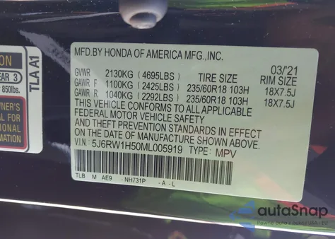 2021 Honda Cr-V 2Wd Ex z USA, uszkodzony, nr VIN 5J6RW1H50ML005919